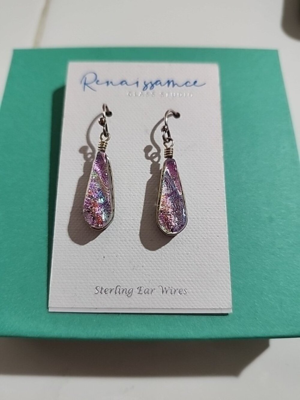 Renaissance Glass Studio Teardrop Earrings Artisan Frank Tuuri Dichroic Glass